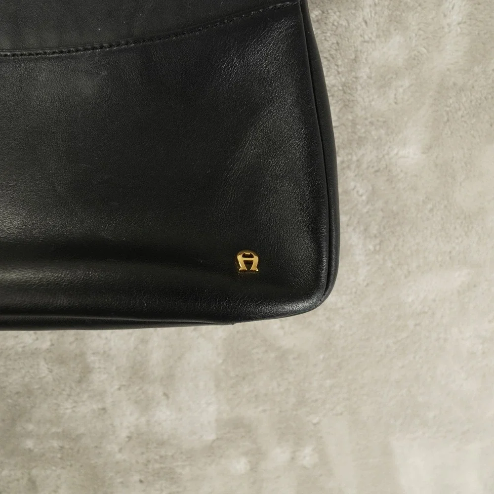 Vintage‎ Entienne Aigner Black Leather Shoulder Bag Double Compartment